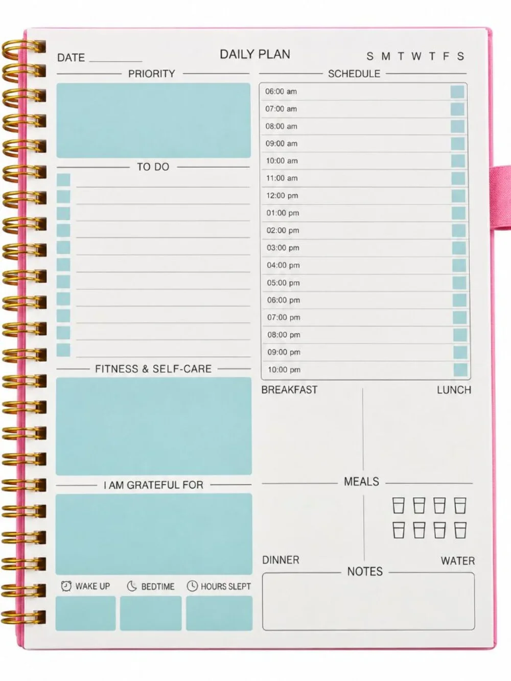 Regolden Undated Daily Monthly Planner Productivity Self Care Habit Tracker Pink